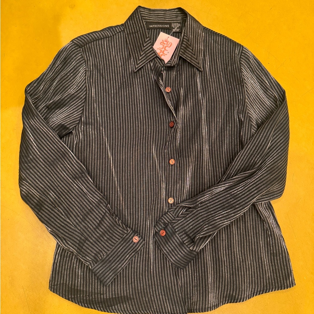 Impressions Black and Silver Striped Shirt